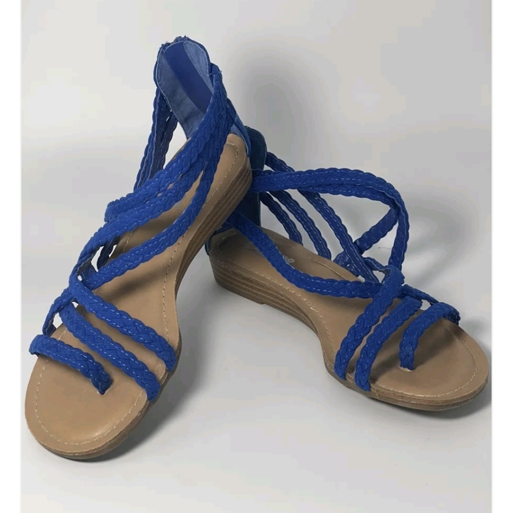 Carlos by Carlos Santana Braided Strappy Sandals in Bright Blue and Tan